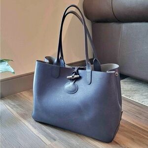 Longchamp Roseau Shoulder Bag - Navy Calf Leather